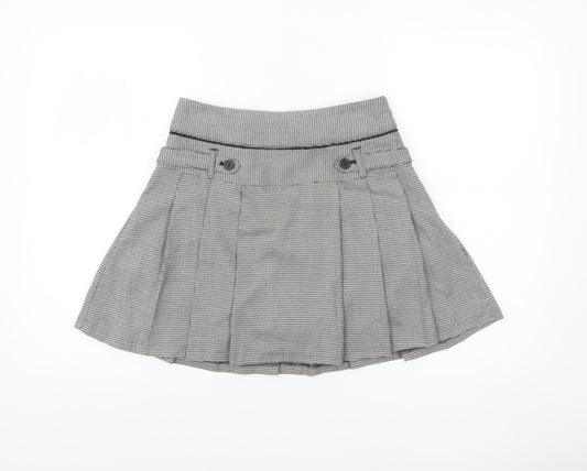 Next Women Grey Houndstooth Pleated Mini Skirt Size 6