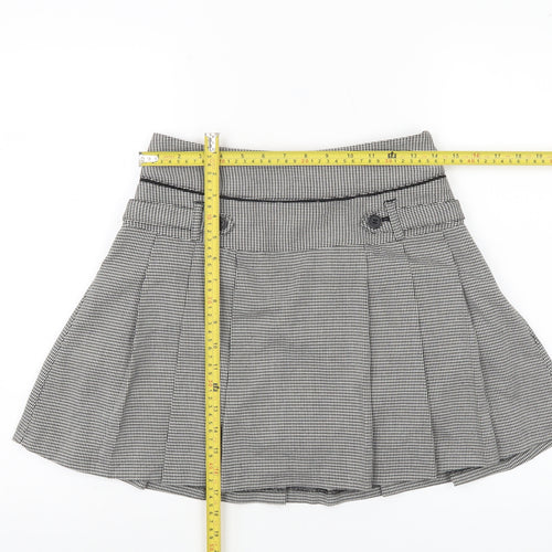 Next Women Grey Houndstooth Pleated Mini Skirt Size 6