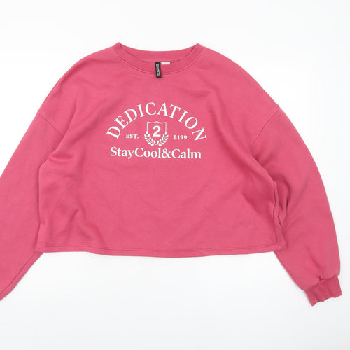 H&M Divided Women’s Pink Pullover Sweatshirt L Crew Neck Long Sleeve