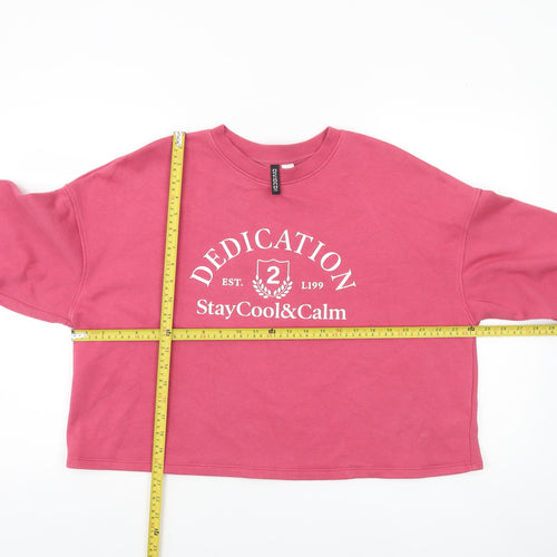 H&M Divided Women’s Pink Pullover Sweatshirt L Crew Neck Long Sleeve