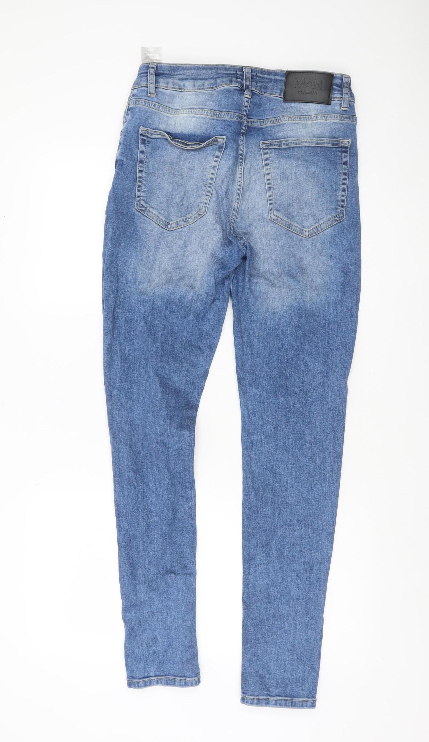 boohooMAN Men’s Blue Skinny Distressed Stretch Denim Jeans Size 34