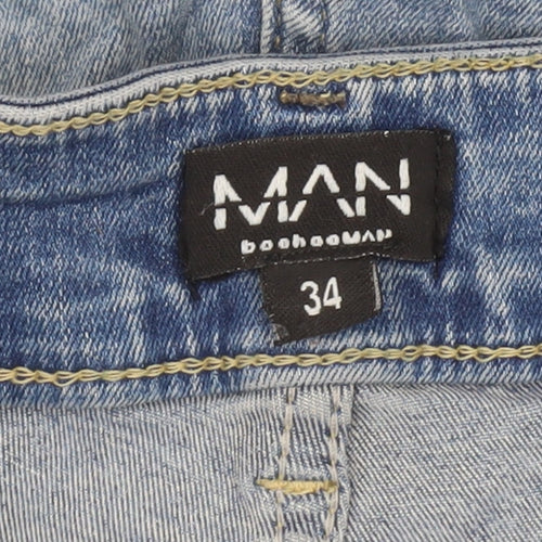 boohooMAN Men’s Blue Skinny Distressed Stretch Denim Jeans Size 34