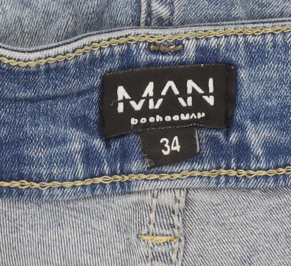 boohooMAN Men’s Blue Skinny Distressed Stretch Denim Jeans Size 34