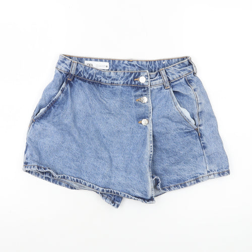 ZARA Womens Blue Denim Mom Shorts Size S High Rise Casual