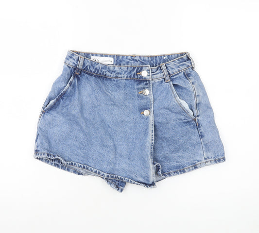 ZARA Womens Blue Denim Mom Shorts Size S High Rise Casual