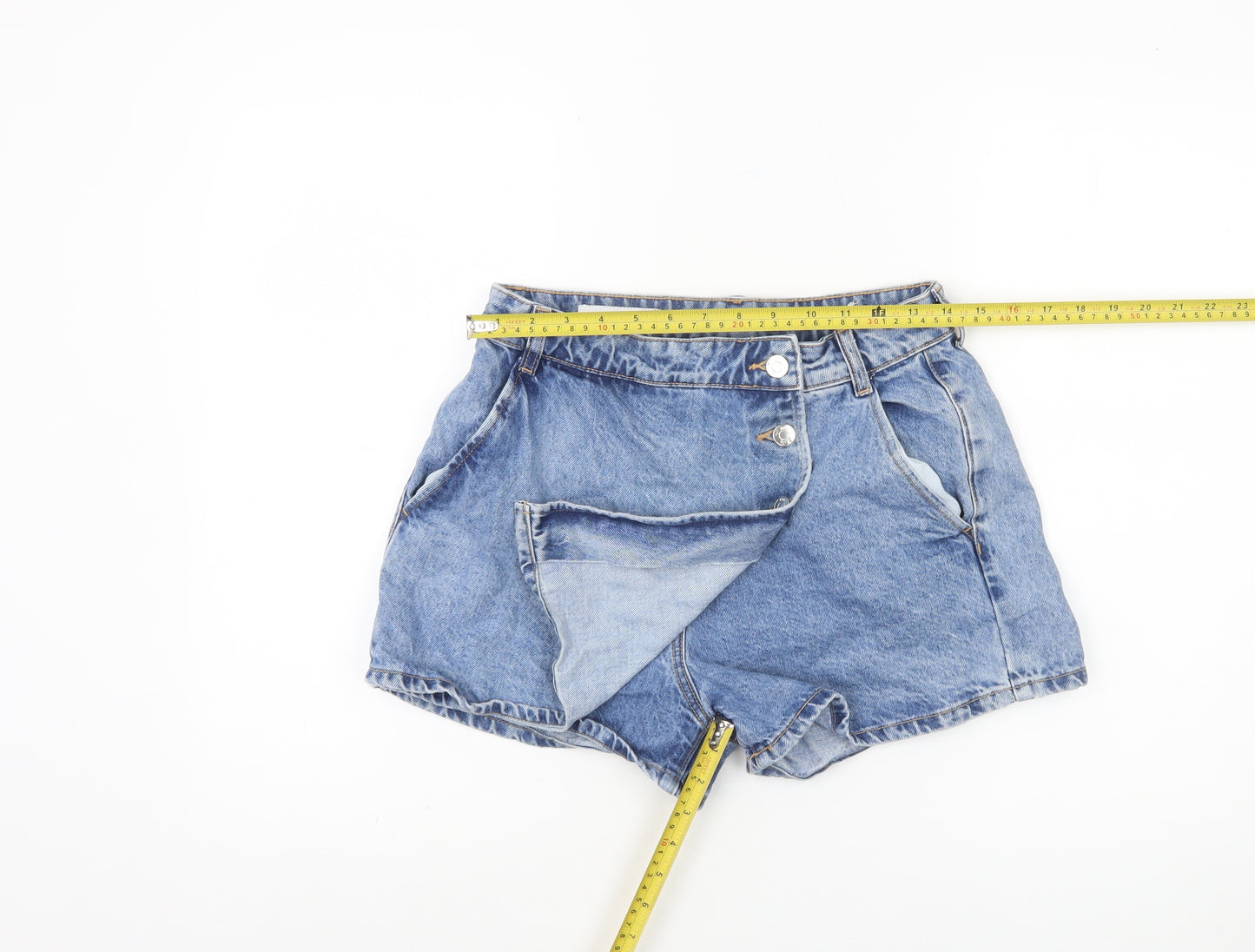 ZARA Womens Blue Denim Mom Shorts Size S High Rise Casual