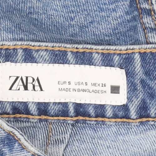 ZARA Womens Blue Denim Mom Shorts Size S High Rise Casual