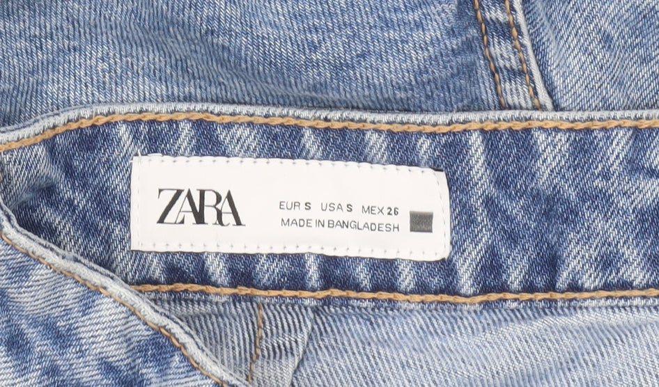 ZARA Womens Blue Denim Mom Shorts Size S High Rise Casual