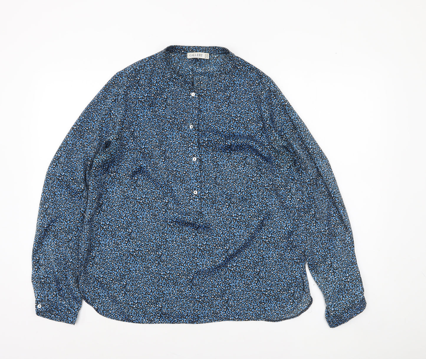 Gallery Women’s Blue Animal Print Long Sleeve Blouse Size 12