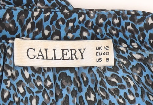 Gallery Women’s Blue Animal Print Long Sleeve Blouse Size 12