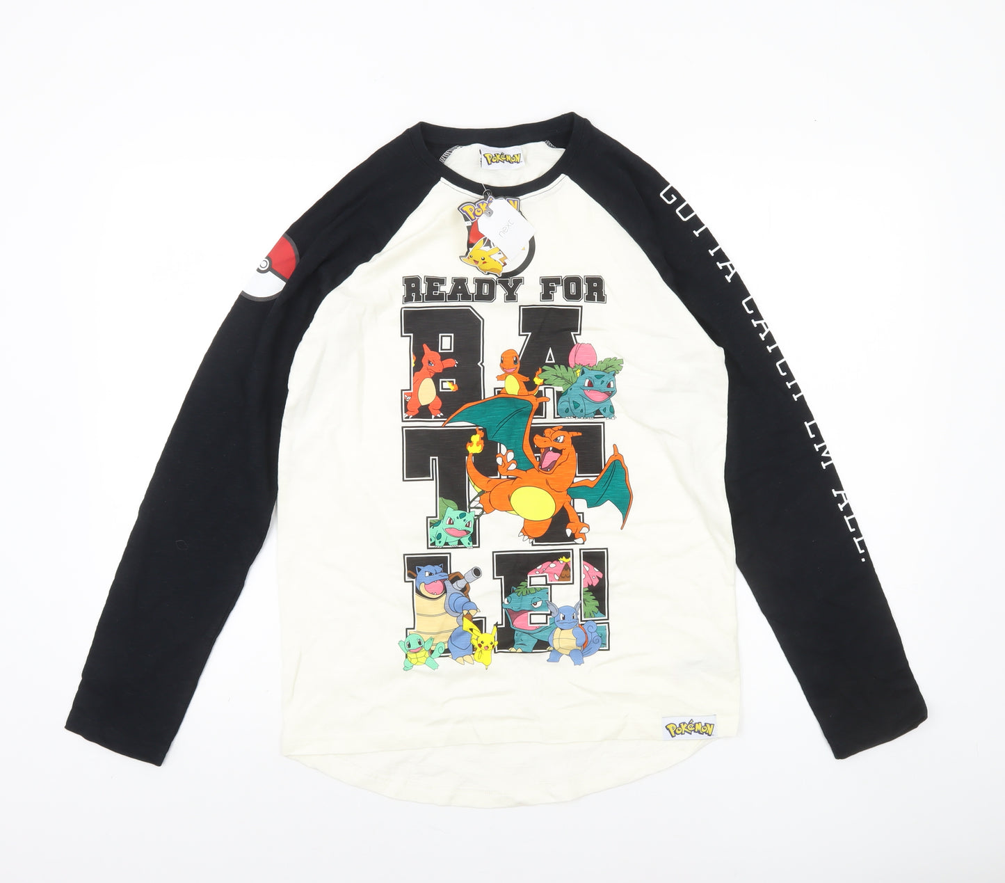 Next Boys Pokémon Black & White Long Sleeve T-Shirt 13 Years Cotton Graphic