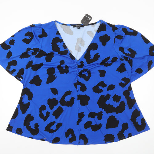 Simply Be Women's Blue Animal Print V-Neck Tunic Blouse Size 24