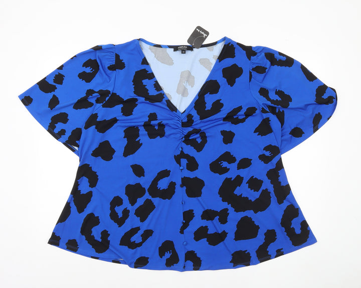 Simply Be Women's Blue Animal Print V-Neck Tunic Blouse Size 24