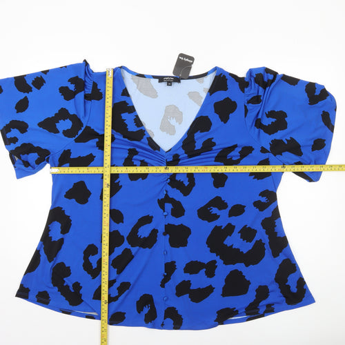 Simply Be Women's Blue Animal Print V-Neck Tunic Blouse Size 24