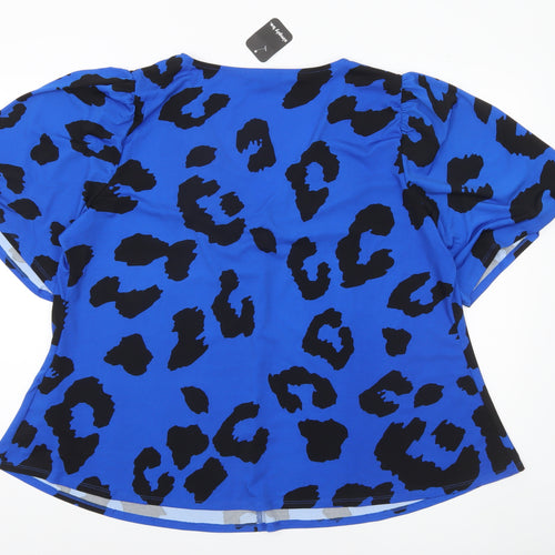 Simply Be Women's Blue Animal Print V-Neck Tunic Blouse Size 24
