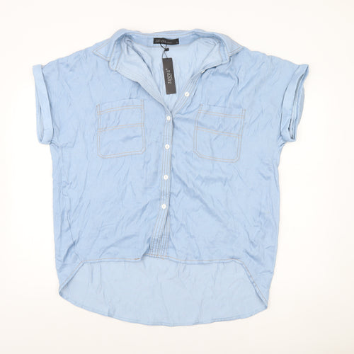 Zanzea Womens Blue Collared Short Sleeve Button-Up Shirt XL Relaxed Fit