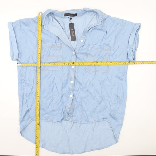 Zanzea Womens Blue Collared Short Sleeve Button-Up Shirt XL Relaxed Fit