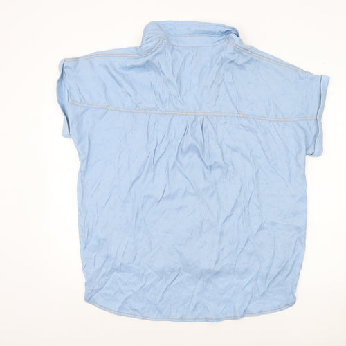 Zanzea Womens Blue Collared Short Sleeve Button-Up Shirt XL Relaxed Fit