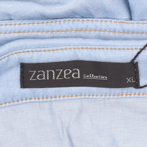 Zanzea Womens Blue Collared Short Sleeve Button-Up Shirt XL Relaxed Fit