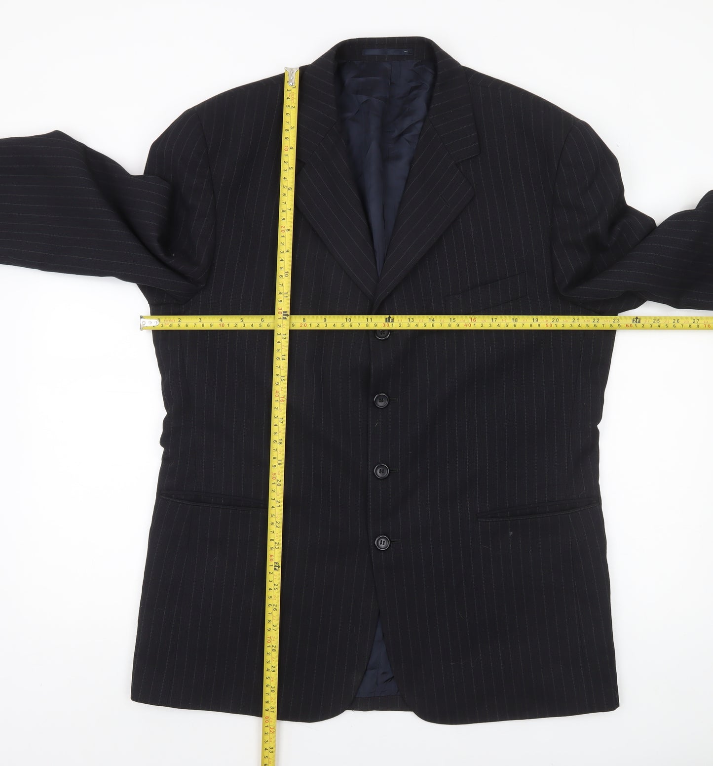 Burton Menswear Black Pinstripe 42in Regular Fit Men's Suit Jacket