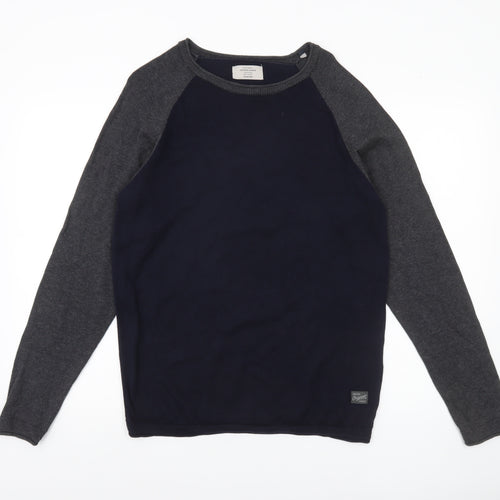 Jack & Jones Men’s Blue Grey Cotton Crew Neck Jumper M