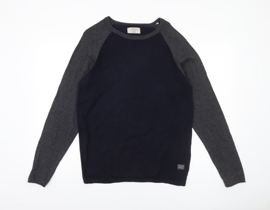 Jack & Jones Men’s Blue Grey Cotton Crew Neck Jumper M