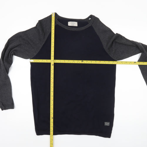Jack & Jones Men’s Blue Grey Cotton Crew Neck Jumper M
