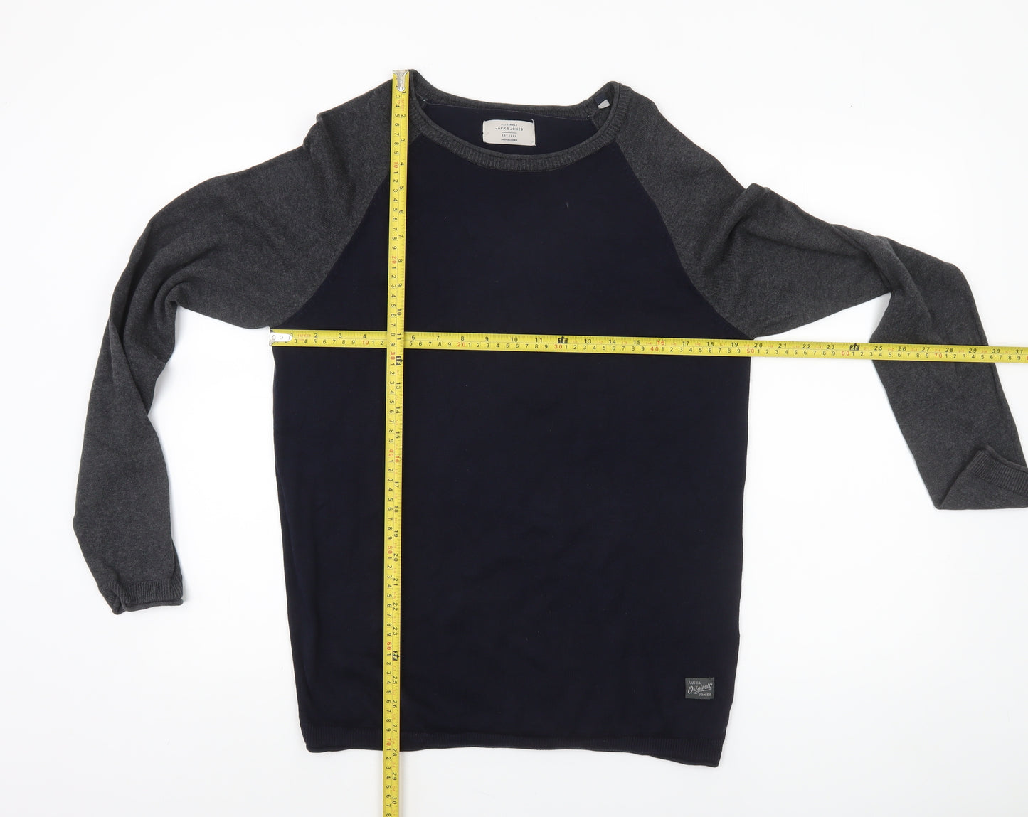 Jack & Jones Men’s Blue Grey Cotton Crew Neck Jumper M