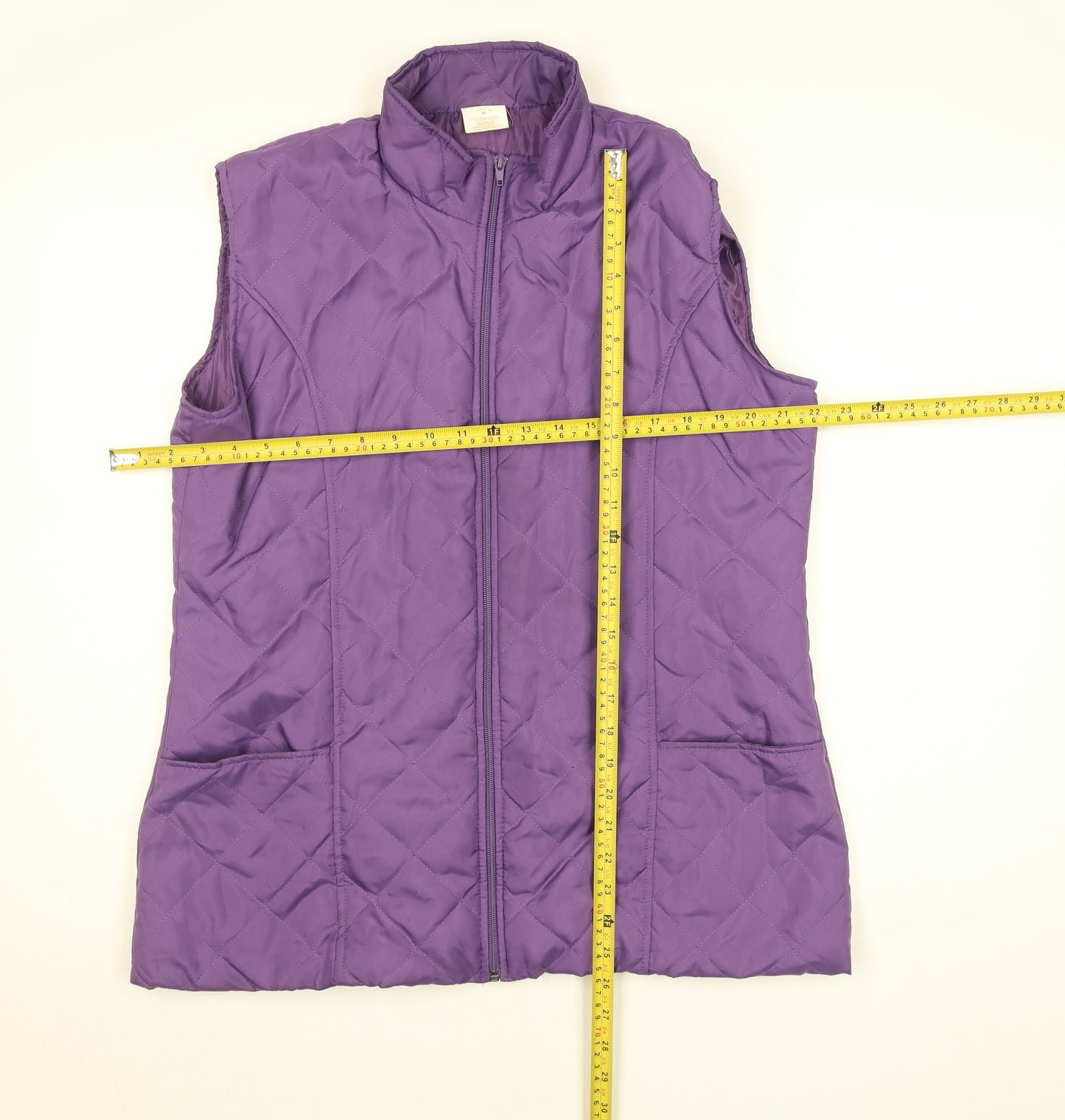 Anne de Langy Womens Purple Quilted Waistcoat M Full Zip