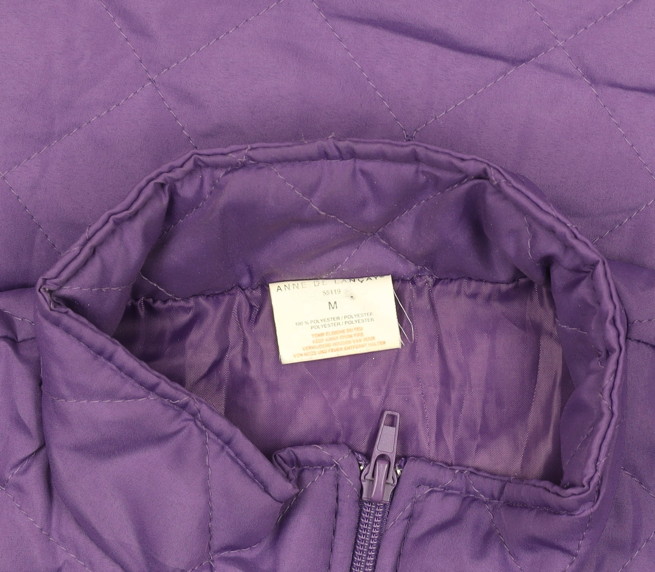 Anne de Langy Womens Purple Quilted Waistcoat M Full Zip