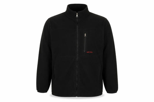 Front view of Nautica Men's Black Fleece Zip-Up Jacket, size L, Regular Fit