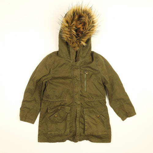 Zara Girls Green Faux Fur Lined Hooded Parka Coat 7 Years