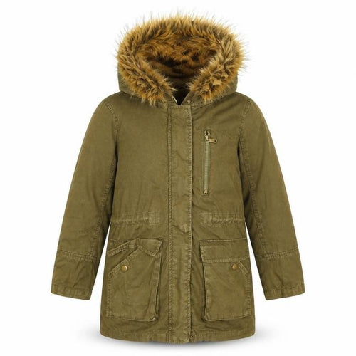 Zara Girls Green Faux Fur Lined Hooded Parka Coat 7 Years