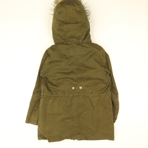 Zara Girls Green Faux Fur Lined Hooded Parka Coat 7 Years