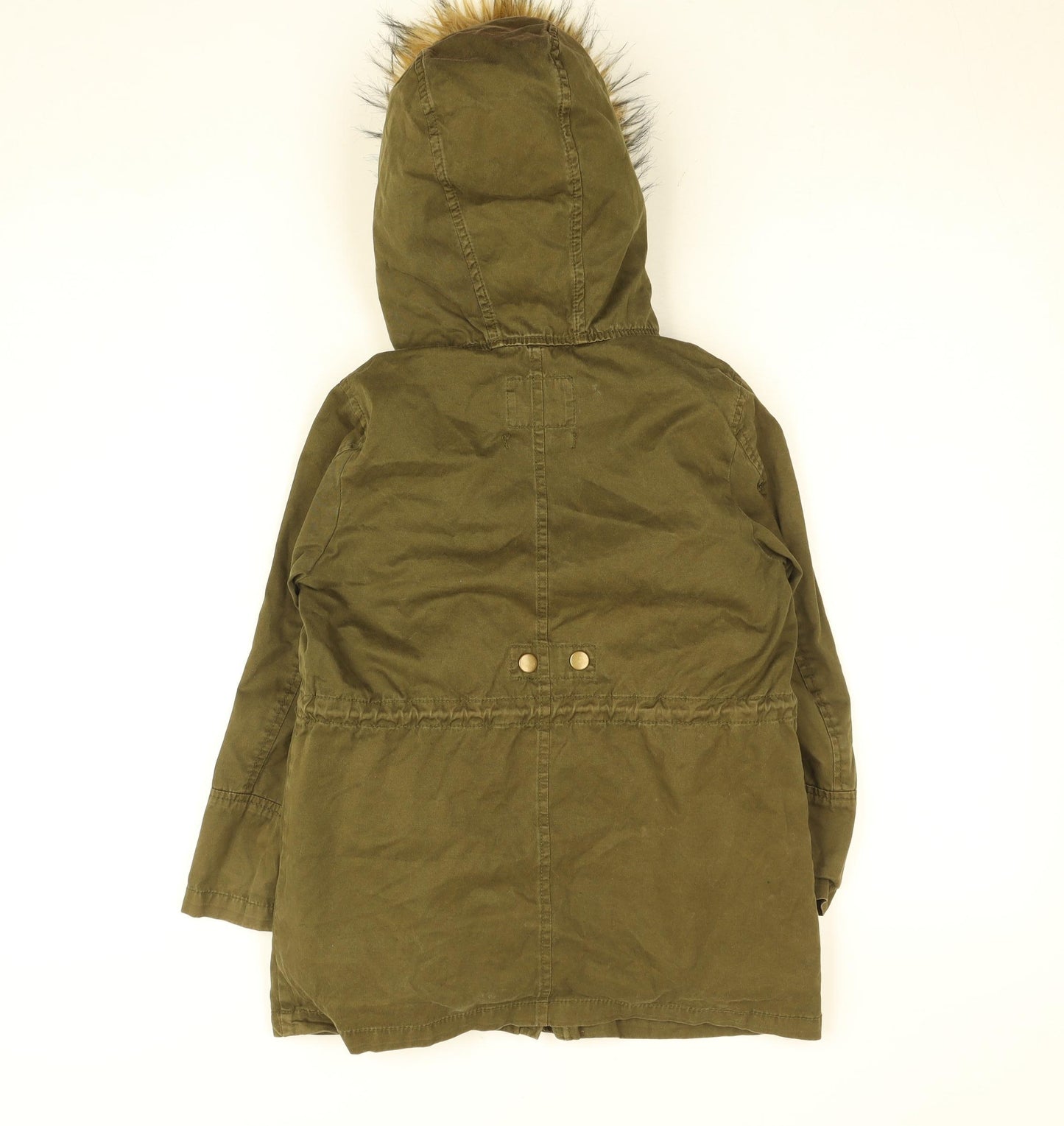 Zara Girls Green Faux Fur Lined Hooded Parka Coat 7 Years