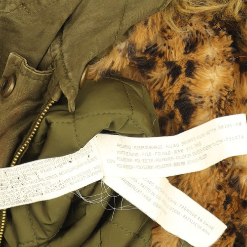 Zara Girls Green Faux Fur Lined Hooded Parka Coat 7 Years