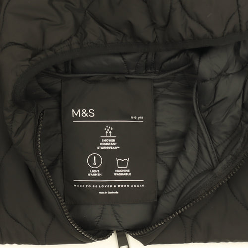 Marks and Spencer Girls Black Hooded Quilted Puffer Jacket 8-9 Years