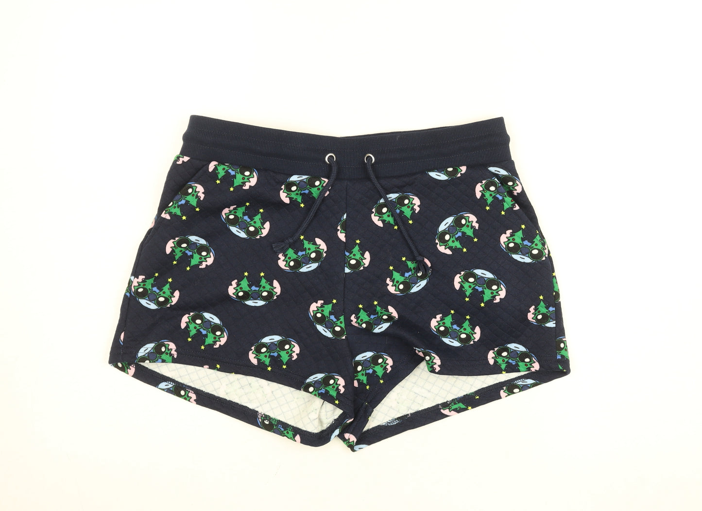 Primark Girls Navy Stitch Christmas Shorts Medium 12-13 Years Cartoon Print