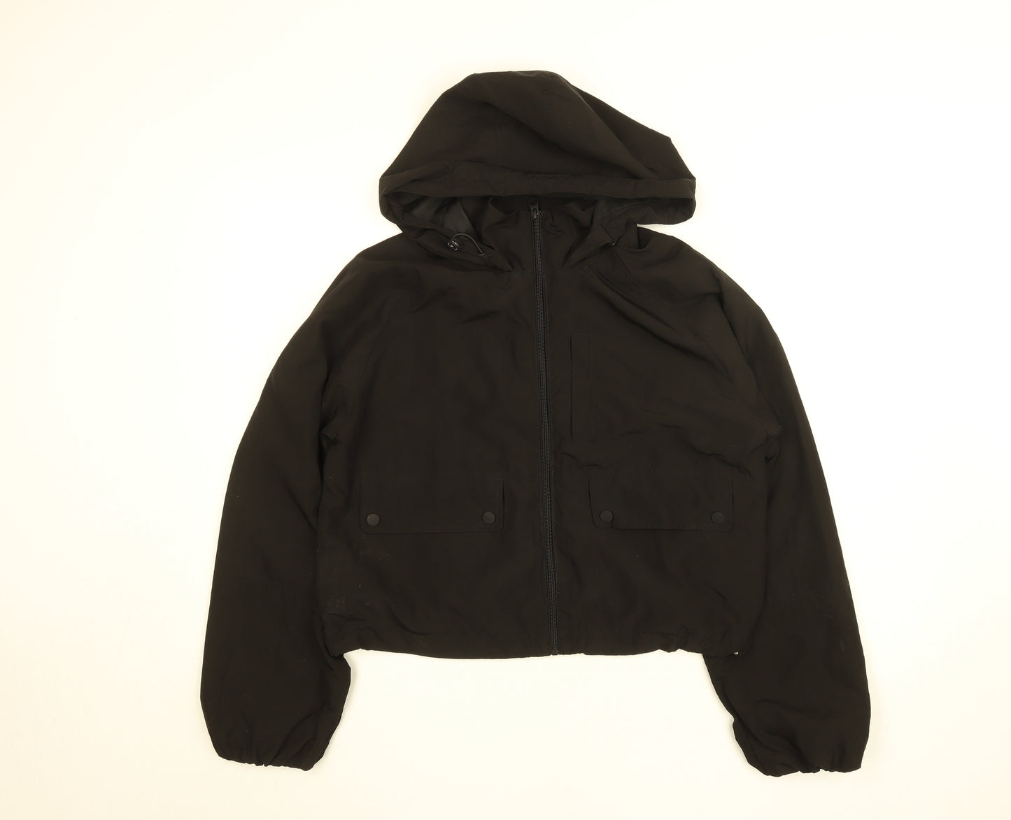 Pull&Bear Girls Black Cropped Hooded Puffer Jacket Size 8 Years