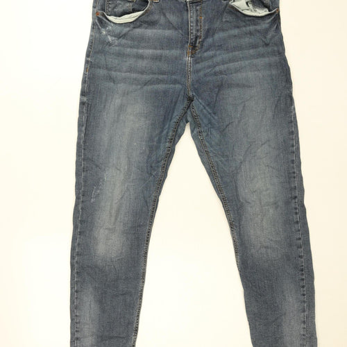 River Island Women Blue Mid Rise Boyfriend Jeans Size 16
