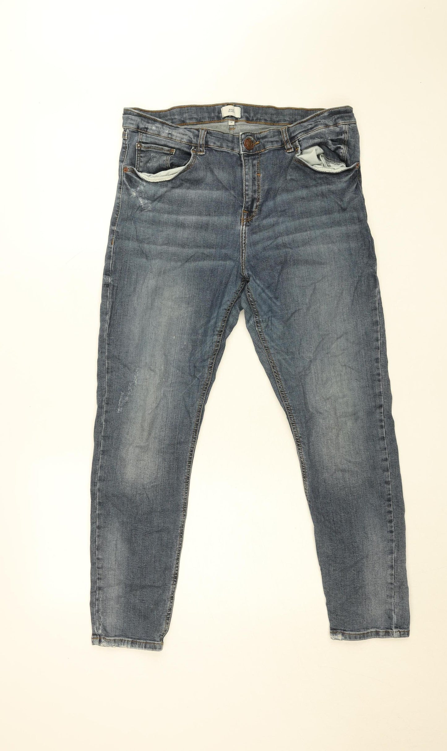 River Island Women Blue Mid Rise Boyfriend Jeans Size 16