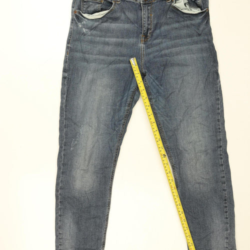 River Island Women Blue Mid Rise Boyfriend Jeans Size 16