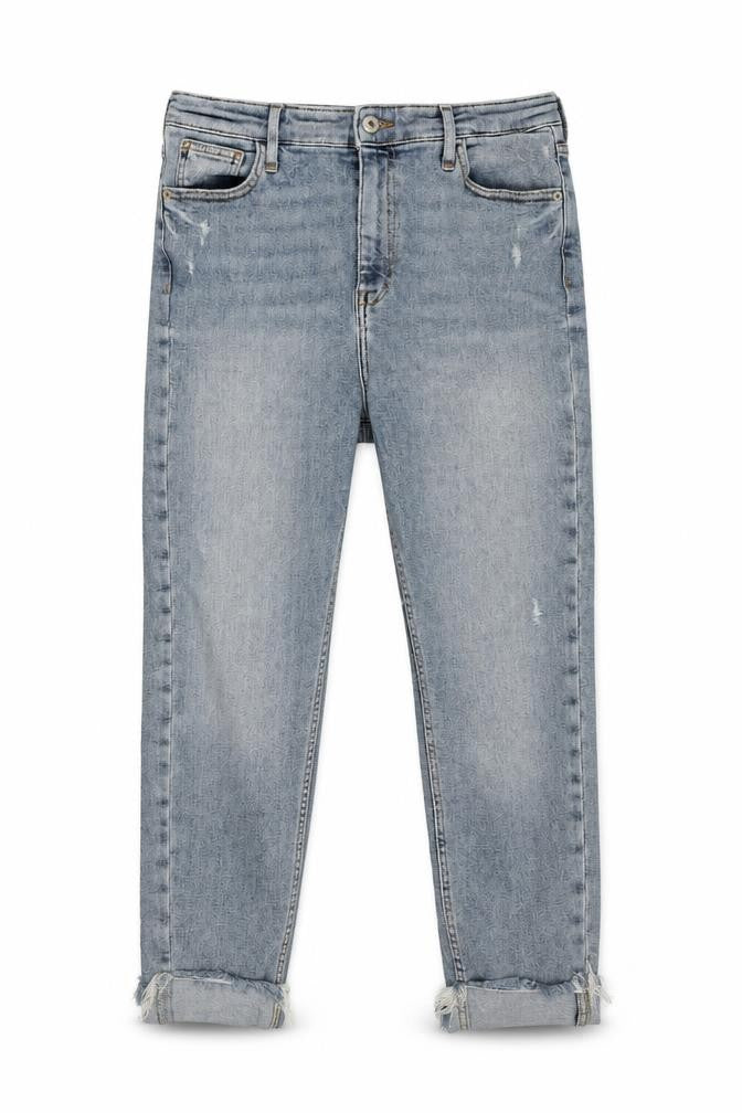 Front view of River Island Women's Blue Light Wash Distressed Ankle Slim Jeans, size 8
