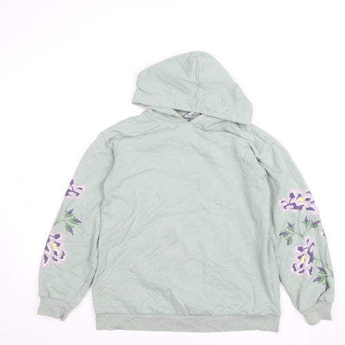 Avenue Women Green Embroidered Floral Pullover Hoodie Size 8-10
