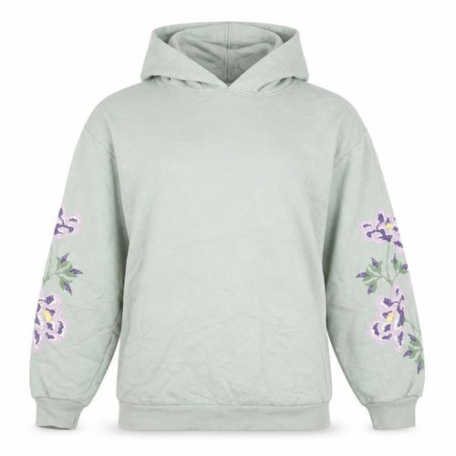 Avenue Women Green Embroidered Floral Pullover Hoodie Size 8-10