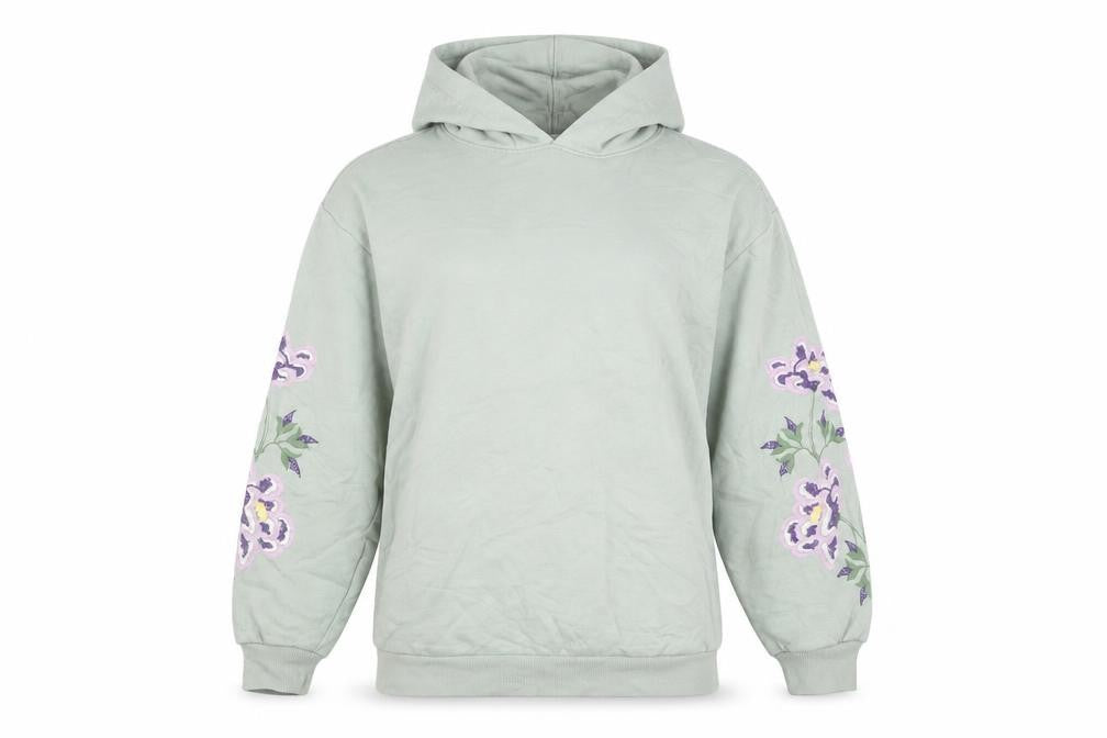 Avenue Women Green Embroidered Floral Pullover Hoodie Size 8-10