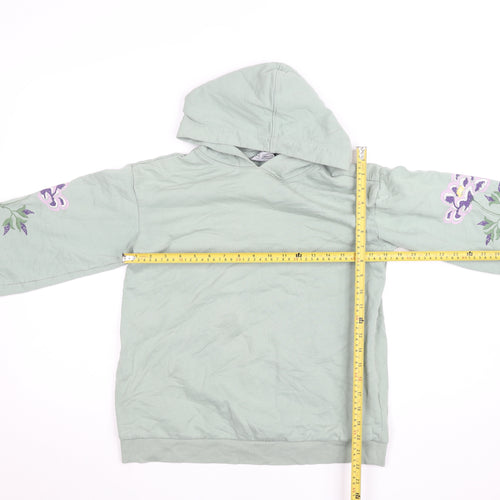 Avenue Women Green Embroidered Floral Pullover Hoodie Size 8-10