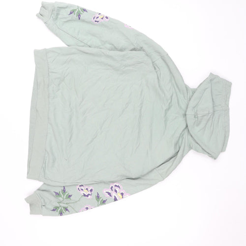 Avenue Women Green Embroidered Floral Pullover Hoodie Size 8-10