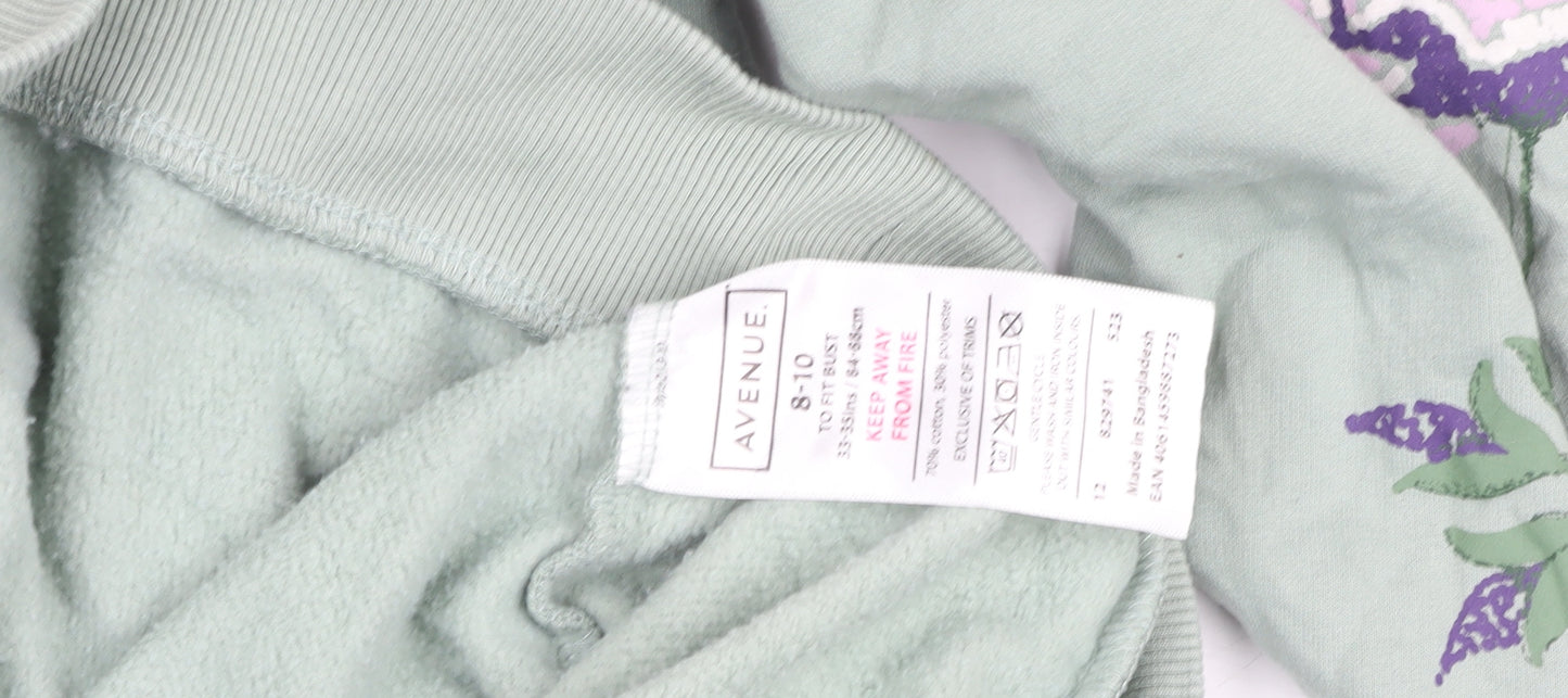 Avenue Women Green Embroidered Floral Pullover Hoodie Size 8-10