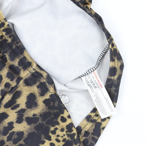 Boohoo Women’s Brown Leopard Print Bodycon Dress Size 6 Long Sleeve